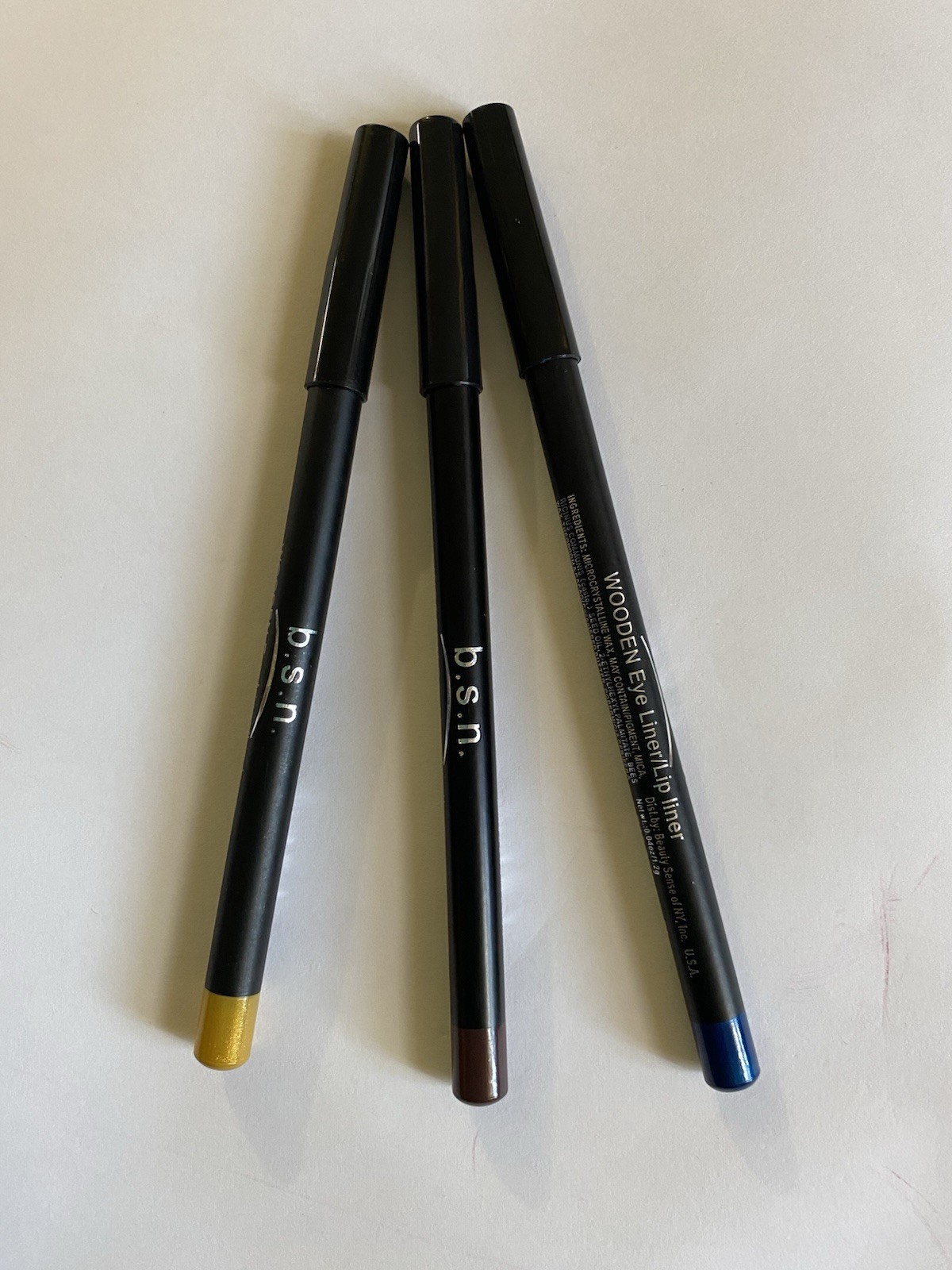 BSN Wooden Eyeliner & Lip Liner Set - 3 Colors, 1.2g Each, Natural Finish