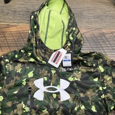 Under Armour Logo Green Camo Pullover Hoodie Boys Size XL Fleece Loose Fit NWT