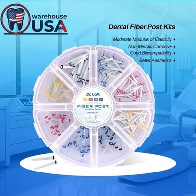 200pcs Dental Quartz Fiber Post Kit 8 Sizes Straight & Screw Threaded Posts Endo