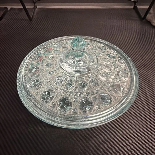 Vintage Indiana Glass Aqua Blue Depression Glass Lidded Candy Dish 8" Diameter