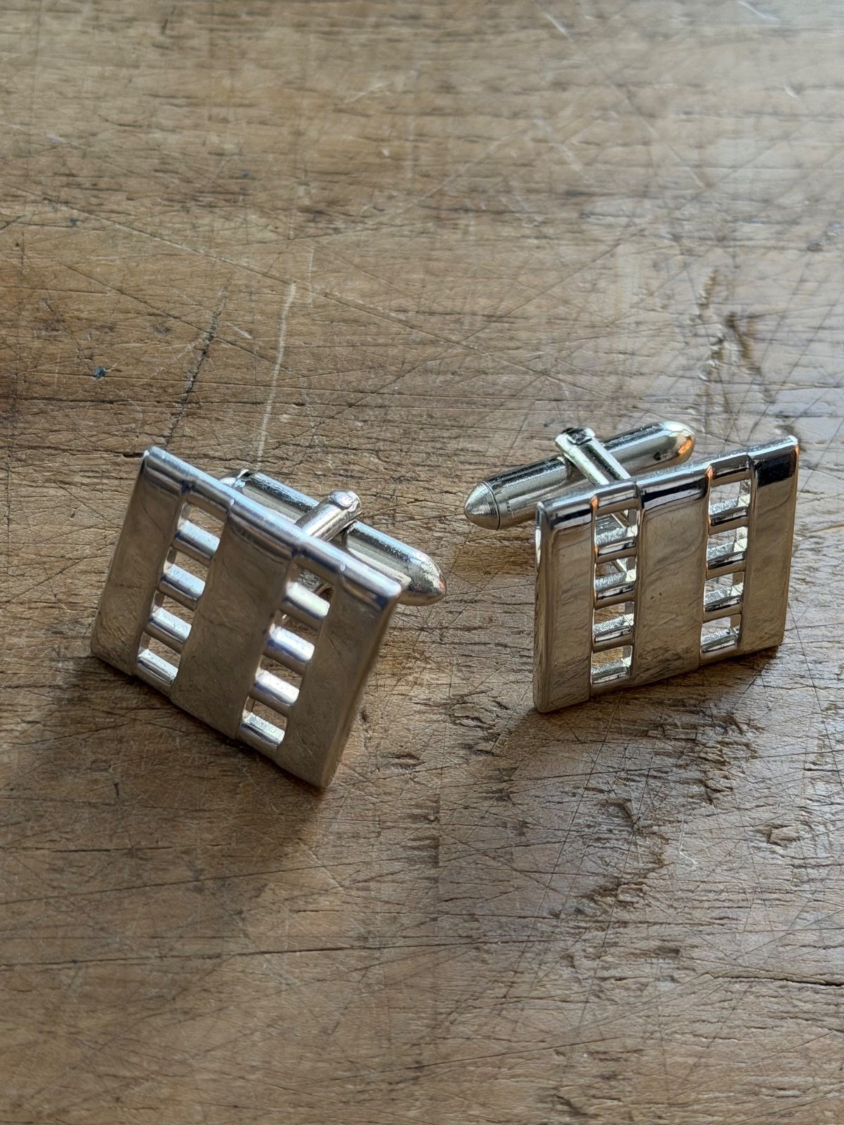 Silver-Toned Rectangular Cufflinks With Textured … - image 8