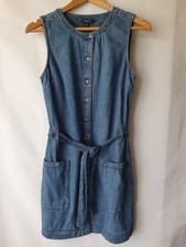 Next Sleeveless Shift Straight Denim Dress Size 10 Cotton Chambray