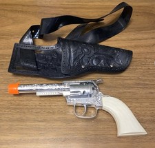 Vintage Pony Boy Cap Guns w/ Black Holster Action Works VERY NICE Orange Cap