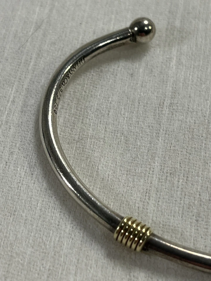 TIFFANY & CO STERLING SILVER 18K 750 YELLOW GOLD DOUBLE COIL 4mm CUFF BRACELET - Image 3 of 4