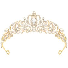 Tiara Crowns for Women Girls - Bridal, Wedding, Prom, Quinceanera, Gold