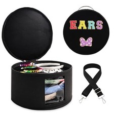 Chenille Letter Bow Mouse Ears Travel Case, Large Round Tote Storage Box
