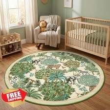 GarveeHome 4' Beige Jungle Round Rug Kids Room