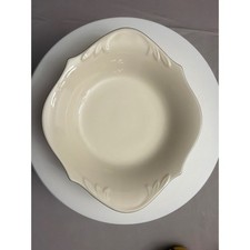 Lenox Ivory Bone China Scalloped Bowl Platinum Trim Embossed Leaf Made in USA