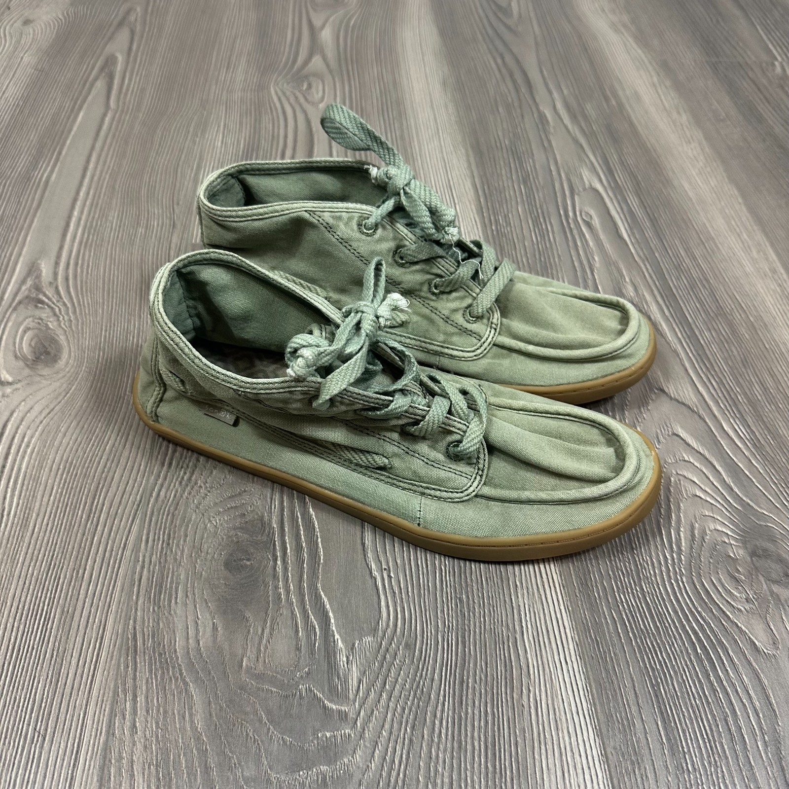 SAOLA Scarpe alte Sanuk Vee K Shawn verde militare tela suola gomma taglia 8