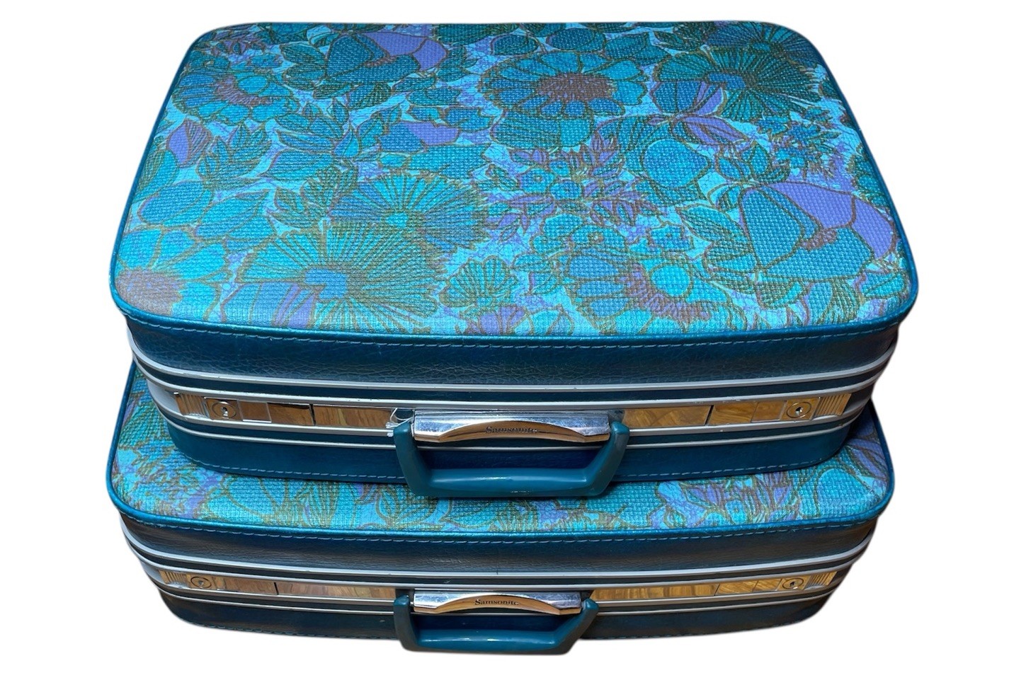 Samsonite Luggage VTG Set Fashionaire Blue Floral Real Flowe