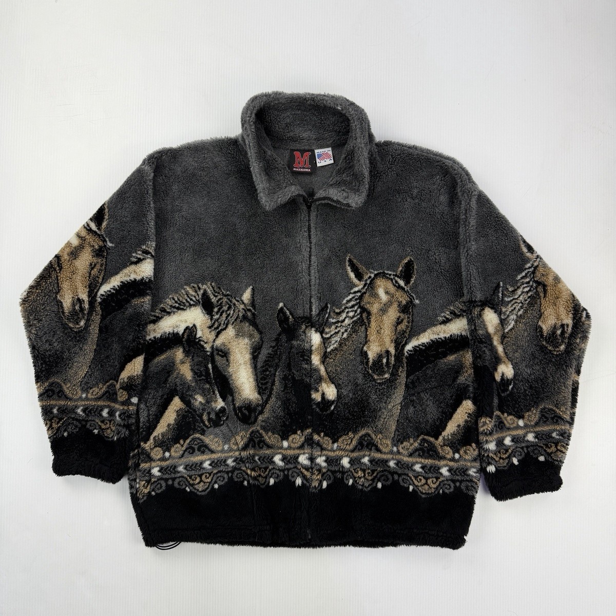 たこMASU 20AW BOHEMIAN COAT（BLACK）　48 Vintage Mazmania Fleece Wild Horses In The Night All Over Print