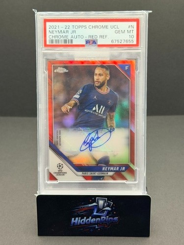 🔥 2021-22 Topps Chrome UEFA Champions League Neymar Jr. Red Refractor Auto PSA 