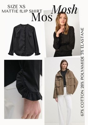 MOS MOSH Black Button Down Business Shirt Blouse Top Slim Fit SZ XS RRP $119.99