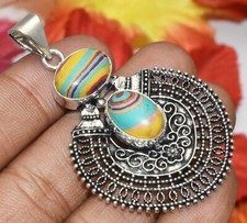 Rainbow Calsilica Gemstone Pendant 925 Sterling Silver Plated U310-A236