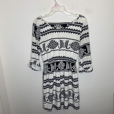 Peach Love Cream Womens Small White/Black Short Sleeve Lined Dress Made in USA