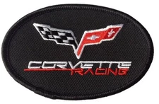 Corvette Racing Flags Oval Black Embroidered Iron on Hot Rods Patch 