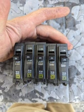 Lot Of 5-Square D QOB120 Circuit Breaker  120/240V QOB QOB-120 20 Amp 1 Pole 