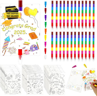 24 Sets Kindergarten Graduation Gifts Coloring Cards with Stackable Colored Pain