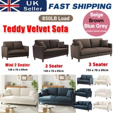 2/3 Seater Teddy Velvet Sofa with 2 Pillows Modern Couch Love Seat Settee Home
