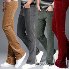 Mens 60s 70s Corduroy Bell Bottoms Flared Pants Bootcut Trousers Slim Stretch