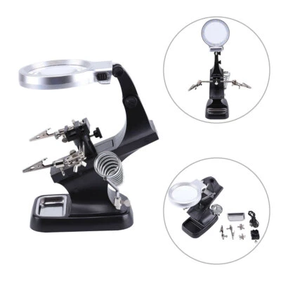 3X 4.5X Helping Hand Led Magnifying Glass Clamp Stand Soldering Weld Holder Set
