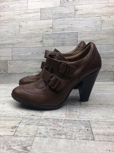 Euro Soft Sadira Brown Leather Brogue Career Slip On Block Heel Shoe Sz 9.5 M - Picture 4 of 10