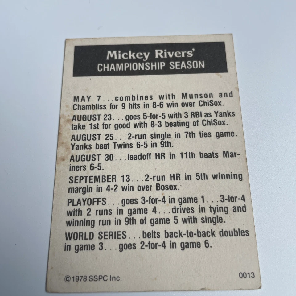 Mickey Rivers Championship 1978 temporada #13 New York Yankees Foto 3 de 4