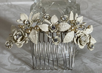 Paris By Debra Moreland Ivory Enamel Pearl Crystal Rose Hair 