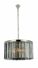 Silver Shade Crystal Chandelier Polished Nickel Dining Room Light Fixture 26"