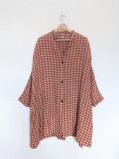 Apuntob Check Lagenlook Jacket Coat Size 2 / Uk 12 Red Grey Oversized 100% Linen