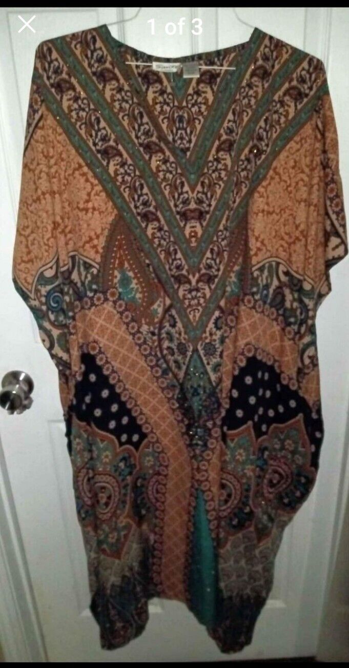 Women Brown Multi Color Kaftan Long Maxi Dress Pl… - image 1