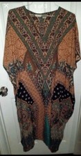Women Brown Multi Color Kaftan Long Maxi Dress Plus Size Kimono Boho