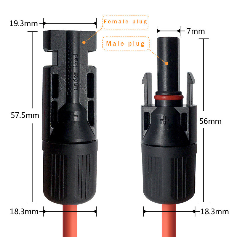 10 AWG Solar Panel Extension Cable - Black/Red Silicone Wire With Connectors
