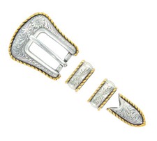 WESTERN COWBOY ANTIQUE GOLD ROPE EDGE BELT BUCKLE SET FITS 3/4" 19mm BELT