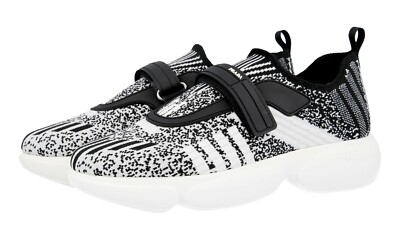LUXUS PRADA CLOUDBUST SNEAKER SCHUHE 1S217I SILBER + SCHWARZ KNIT NEU