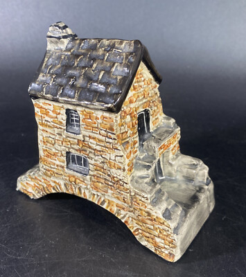 Brücke Backsteinhaus Miniatur Figur Vintage Keramik