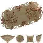 Owl Tablecloth Runner Doily Cushion cover Linen-look Green Beige Autumn Fall