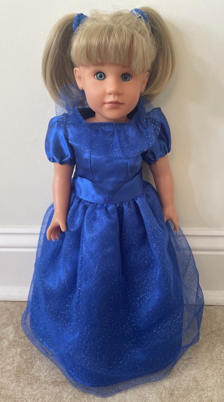 Gotz 17” Marie? Blonde Blue Eyes Doll #624 Blue Dress