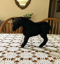 Vintage Un-Branded Kamar? Steiff? Mohair 10” Stuffed Black/Brownish Horse