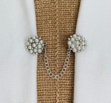 Shiny Round 0.30CT White Sapphire & Pearl Fabulous Wedding Groom Collar Clip