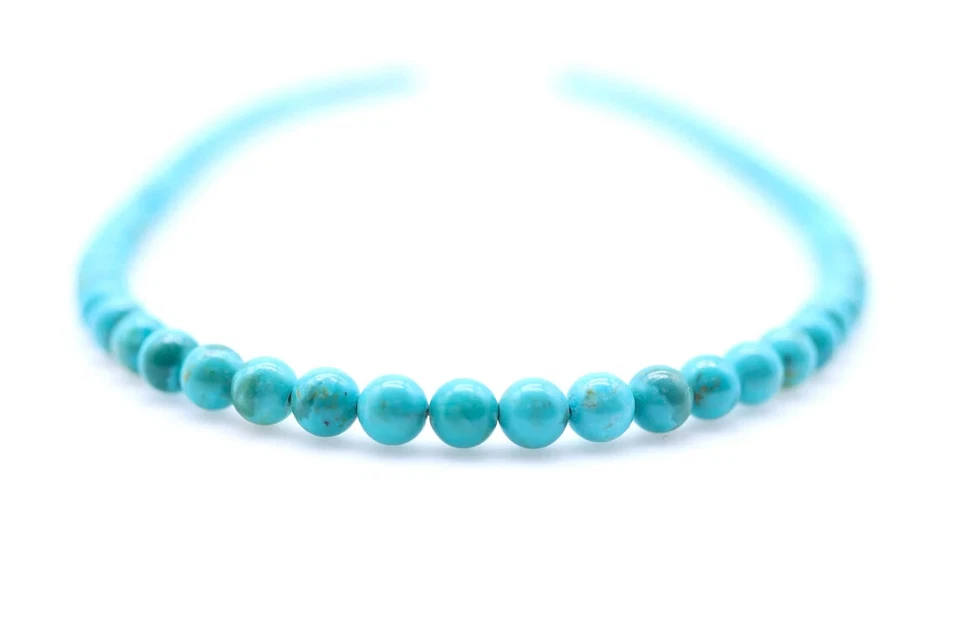 Bright Sky Blue Turquoise Necklace, 6mm Round Beaded Arizona Gemstone Choker - Image 3 of 4