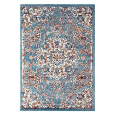 2.4m X 3M Elfenbein Blau Und Orange Medaillon Power Webstuhl Fläche Teppich