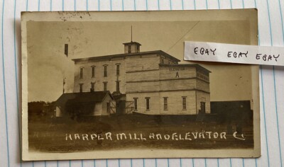 1910 HARPER MILL & ELEVATOR CO. RARE REAL PHOTO RPPC POSTCARD