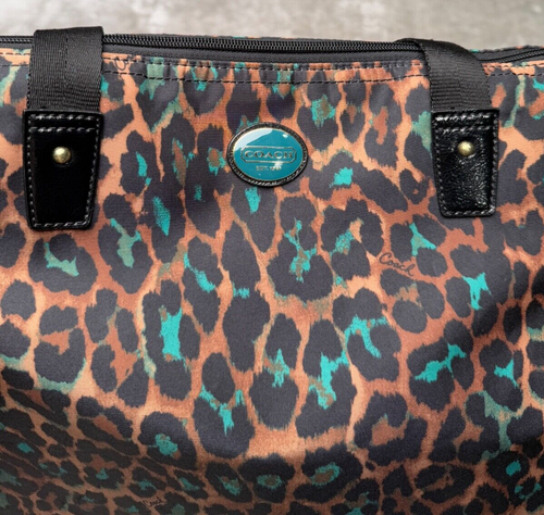 Coach Ocelot Jade Black Animal Print Extra Large Packable Nylon Tote - Picture 3 of 11