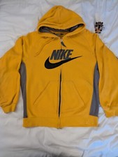 Vintage Y2k Nike Big Logo Zip Up Yellow Hoodie Size Medium Rare Grey Tag