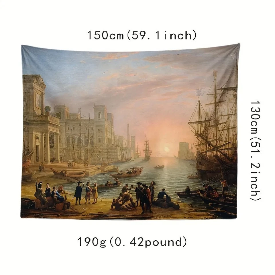 Seaport at Sunset Baroque Tapestry Polyester Wall Hanging 150x130cm  - Image 2 of 4