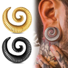 2PCS 316 Stainless Steel Cool Ear Tunnels Plug Spiral Saddle Gauges Piercing