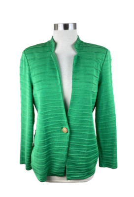 Misook Green Textured Knit Cardigan Sweater Size Small Old Money Quiet Luxury