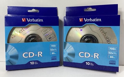 2 Verbatim CD-R Recordable Compact DIsc 80 Minutes 700 MB 10 Pack Disc New