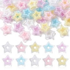 50Pcs Acrylic Star Beads Transparent Vertical Holes for Jewelry Bracelets Making